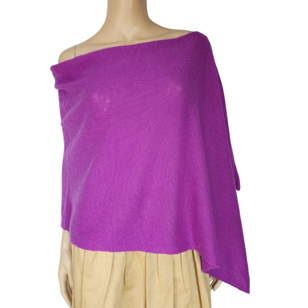 HANNAH ROSE Purple Cashmere Asymmetrical Poncho One Size